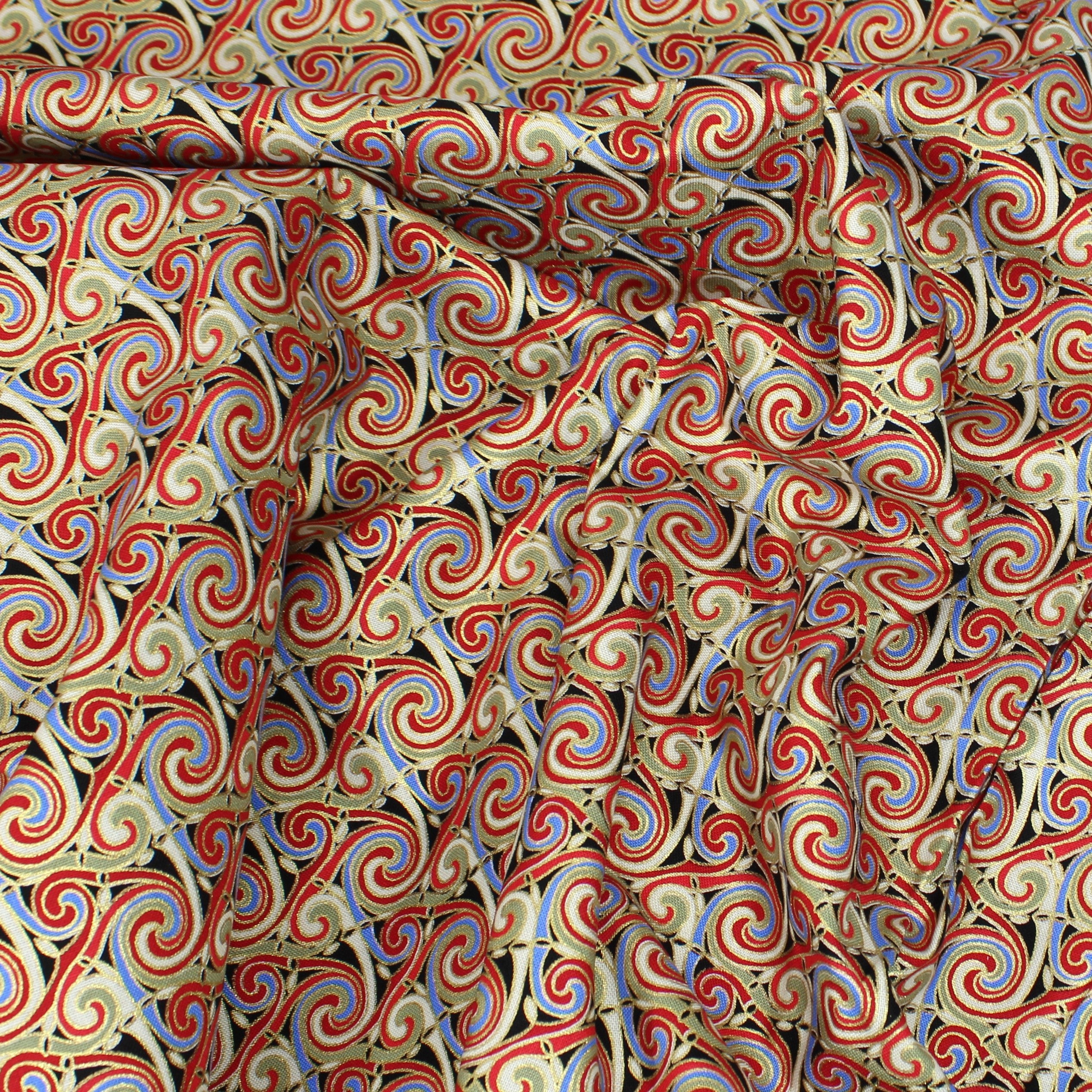 Gold Foil Printed Cotton, 'RED RINGS'- 44" Wide (Per Metre)