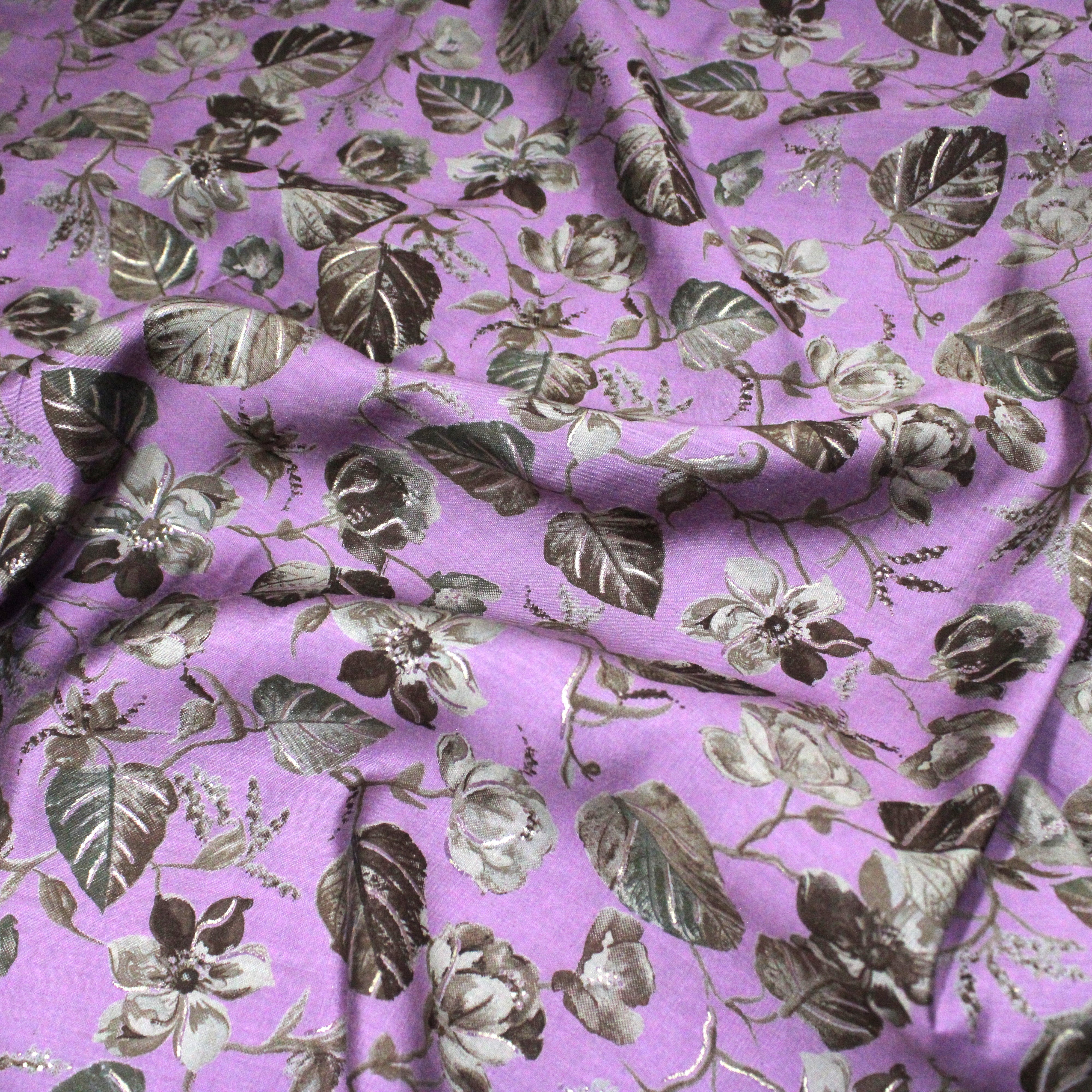 Digital Roman Silk, 'LEAFS PURPLE' -45" Wide (3 Metres)