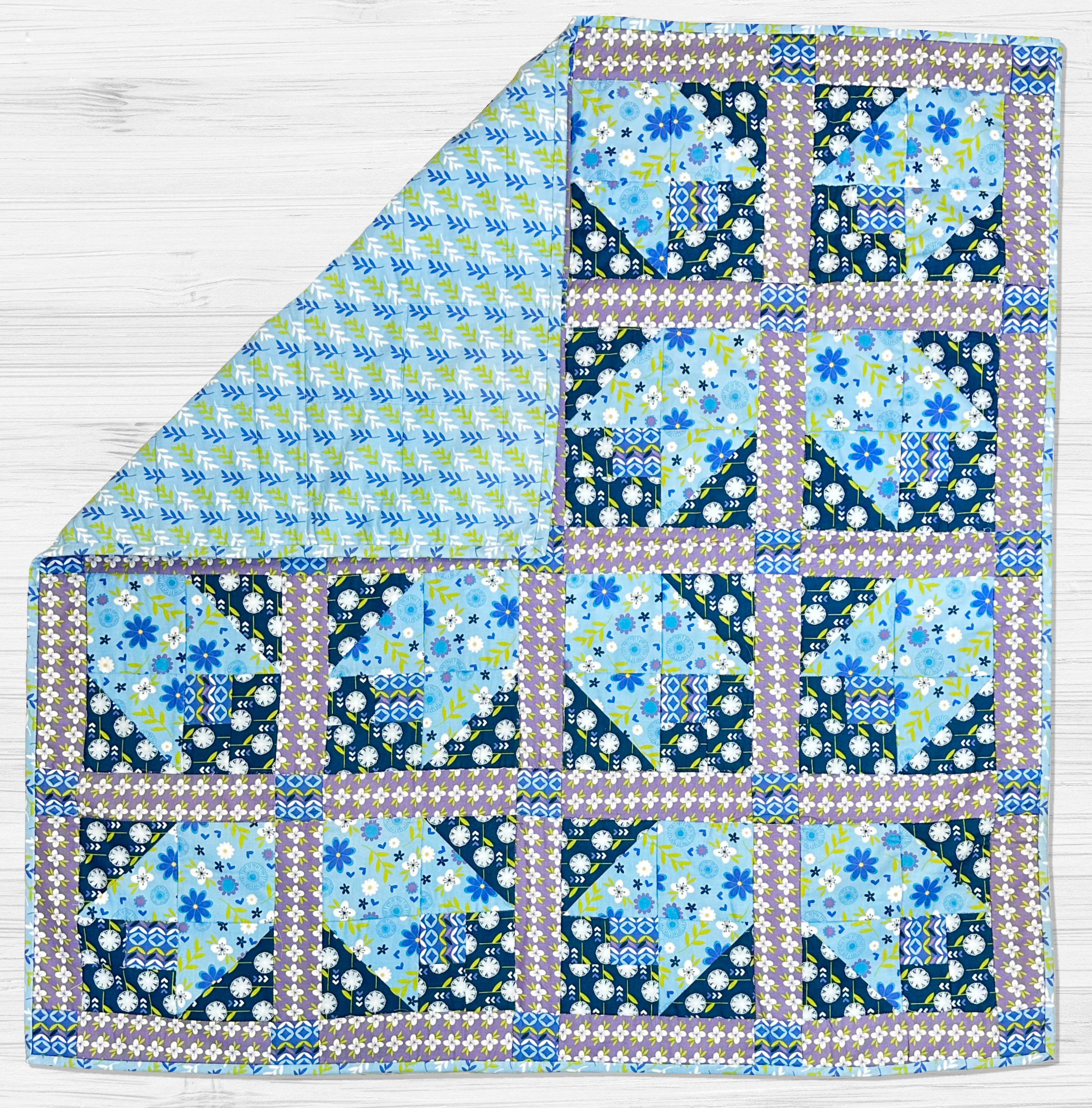 Premium 100% Cotton Lap Quilt- 100cm x 100cm (Blue Floral)