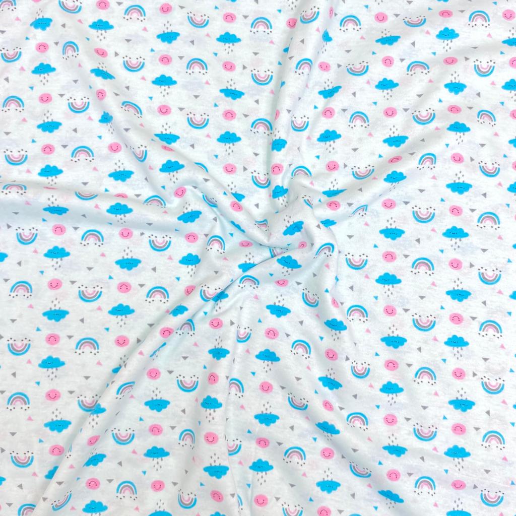 3 Metres Premium quality Cotton Jersey, 'Blue Clouds' - 55" Wide