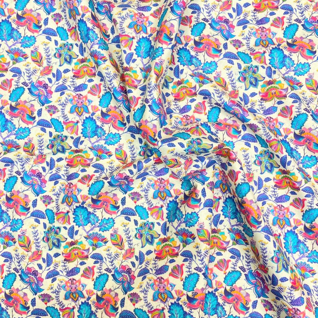 Per Metre Premium quality Digital Cotton, 'Blue & Pink' - 45" Wide