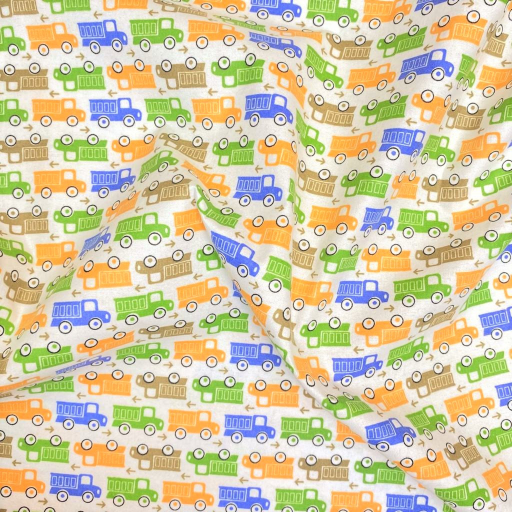 Sold Per Metre, Printed Brushed Cotton, 'Truck' - 55" Wide