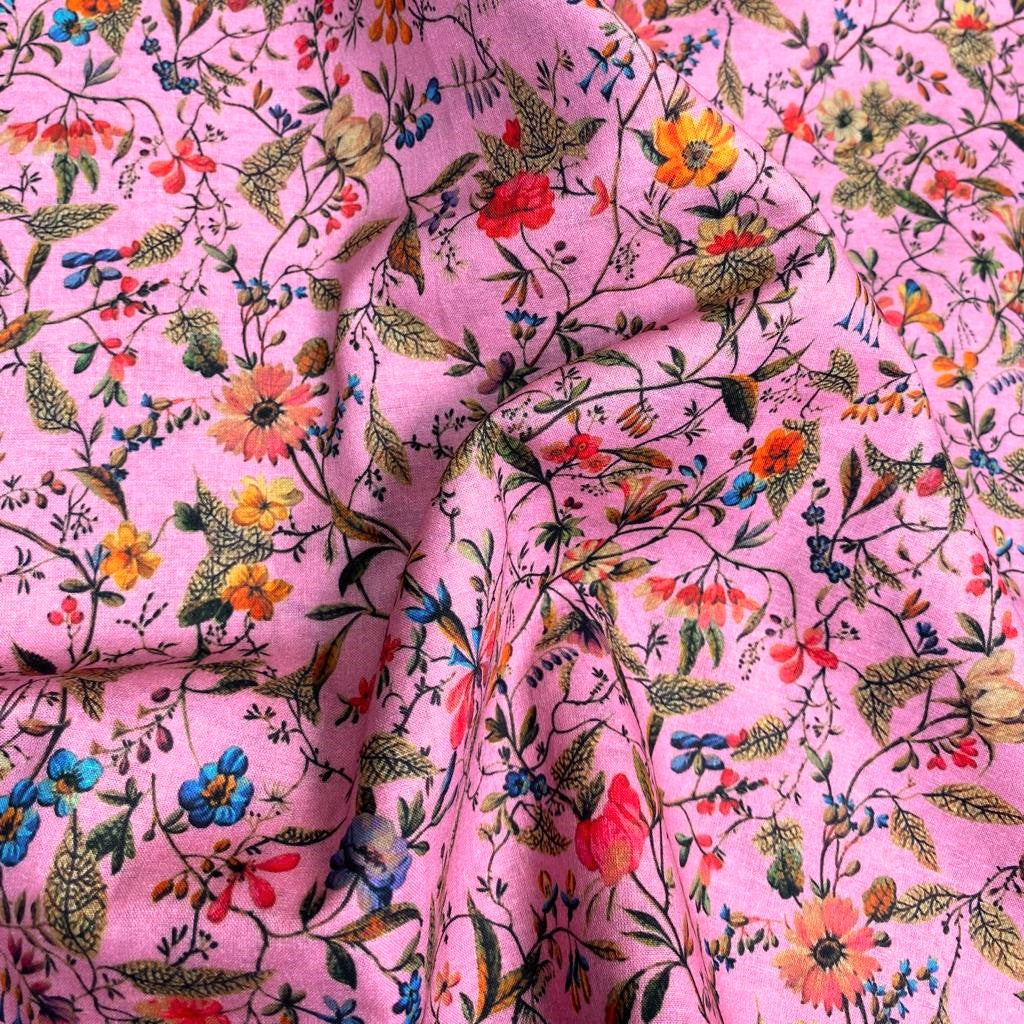 3 Metres Printed Cotton Lawn, 'Rosepink' - 58" Wide
