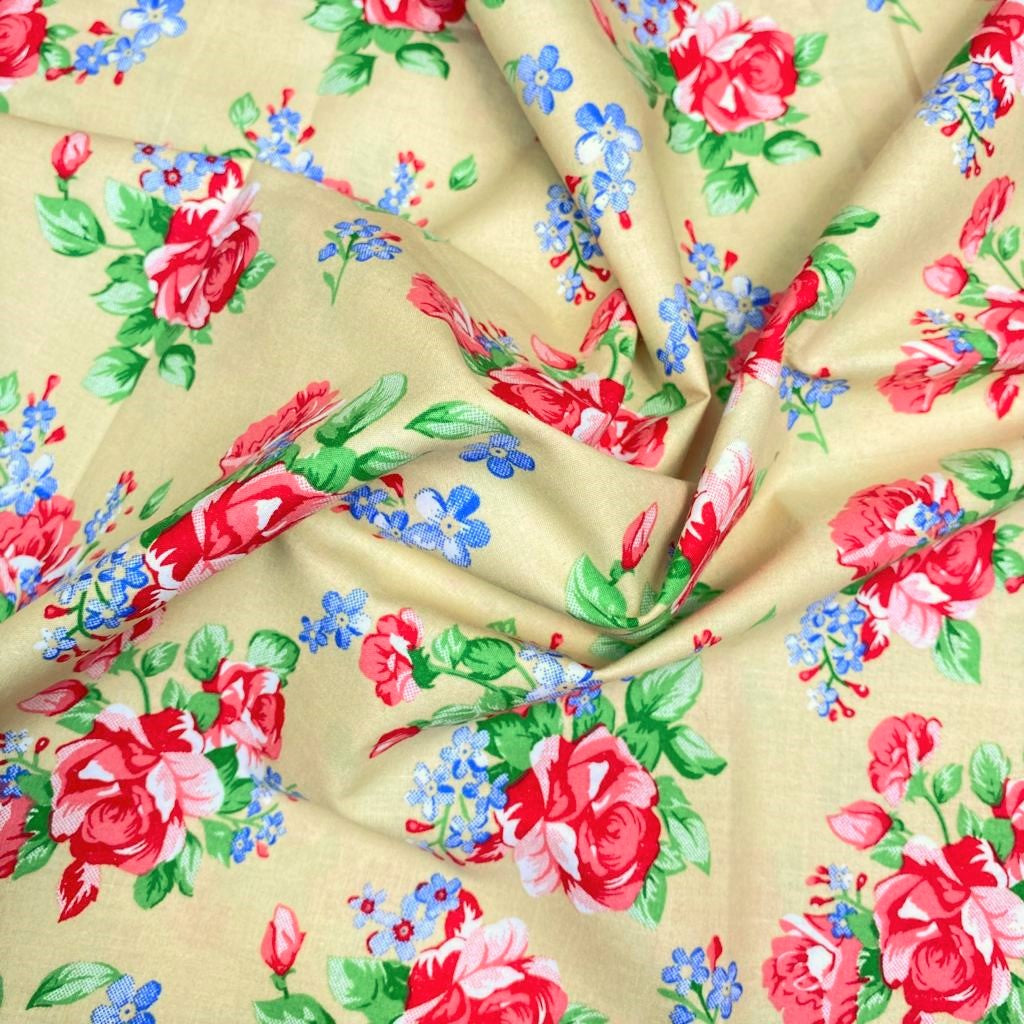 Per Metre Printed Cotton Poplin, 'Beige' - 45" Wide