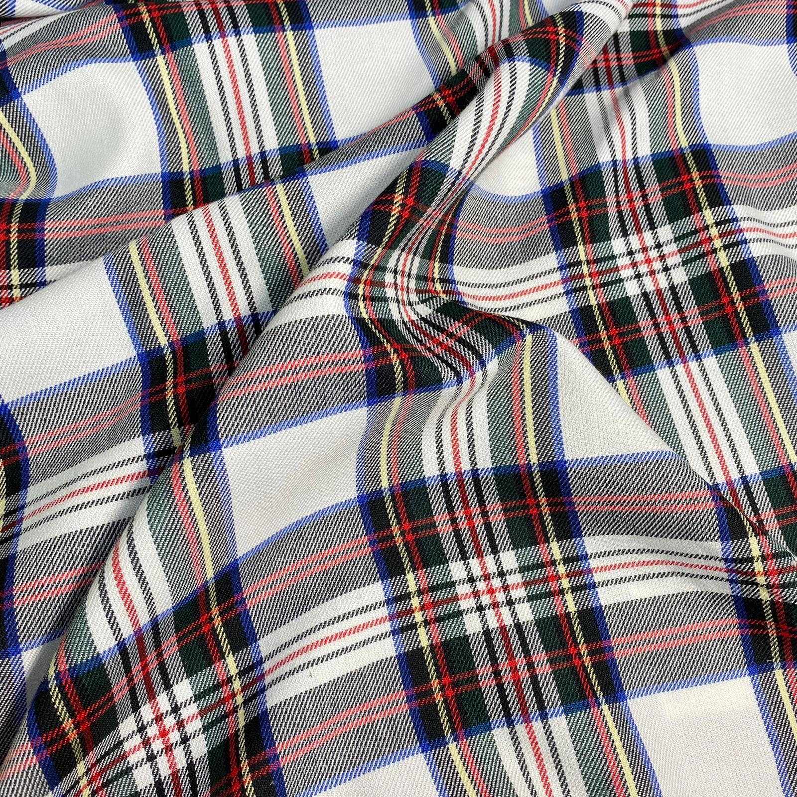 3 Metres, Printed Poly Viscose Tartan, 'White' - 55" Wide