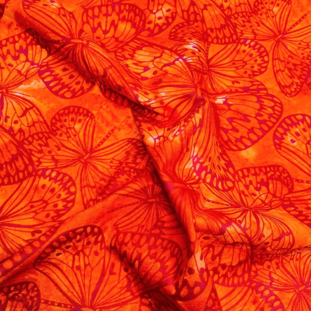 Per Metre/ 3 Metres Melody Quilting Cotton, 'Orange Butterfly' - 45" Wide