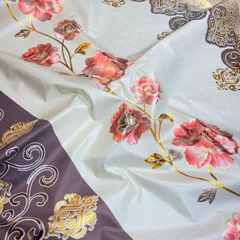 3 Metres, Soft Metallic PVC Fabric( Non-Toxic Food Grade), 'Red Flowers' - 55" Wide