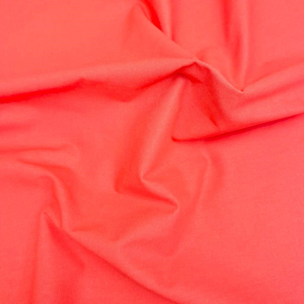 Sold Per Metre, High Thread Count Cotton Poplin, 'Coral Orange, Shade 42' - 45" Wide