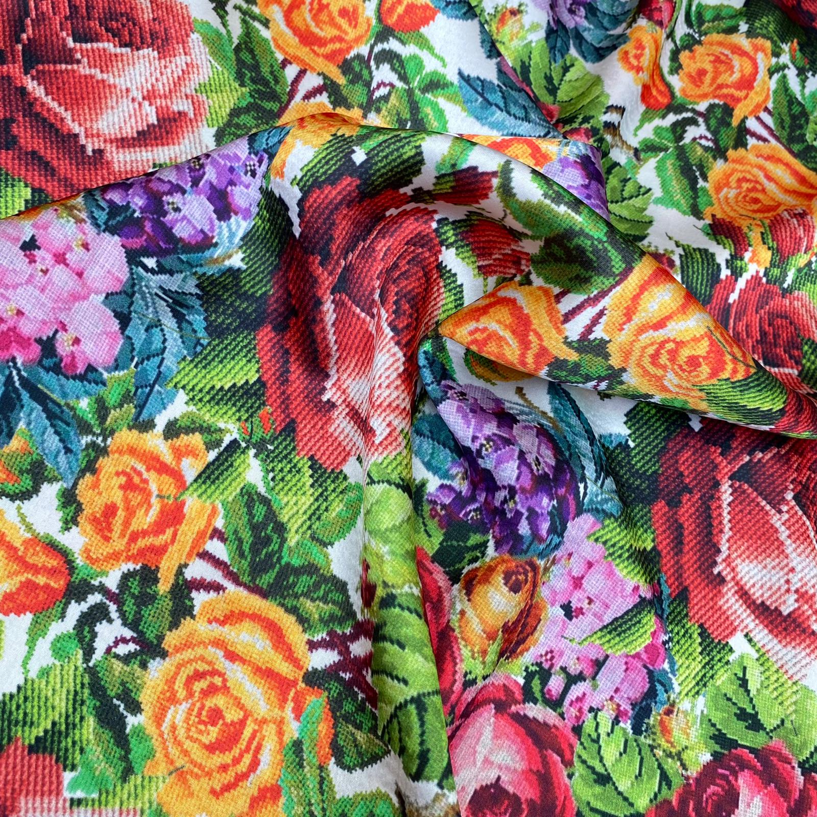 Sold 3 Metres Soft Printed Satin, 'RED ROSES' - 55" Wide