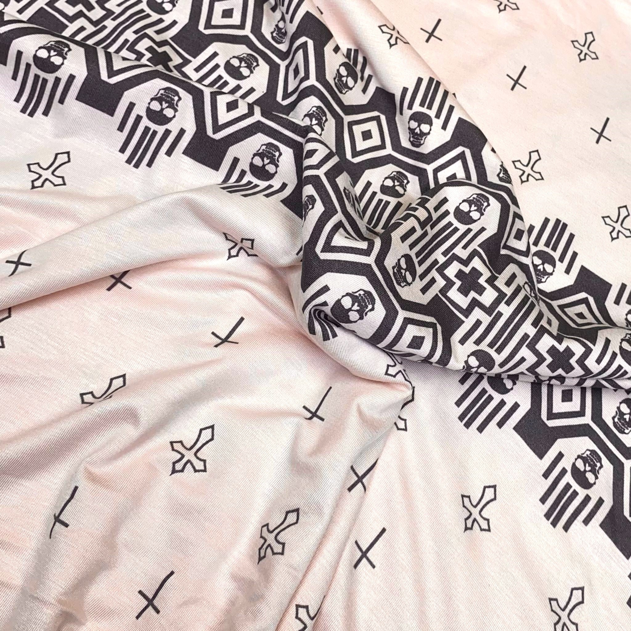 Sold 3 Metres Printed Jersey, 'CROSS' - 55" Wide