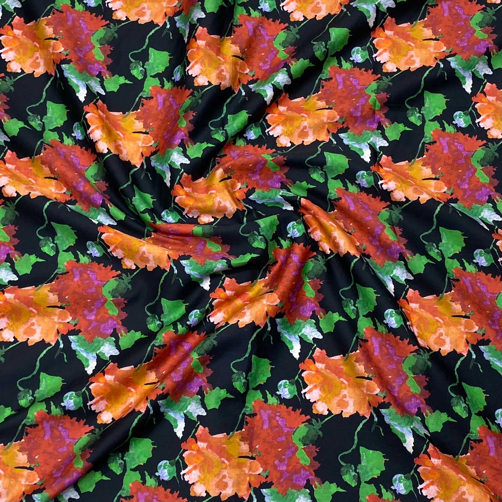 3 Metres Soft Printed Cotton Sateen, - 55" Wide 'Orange'