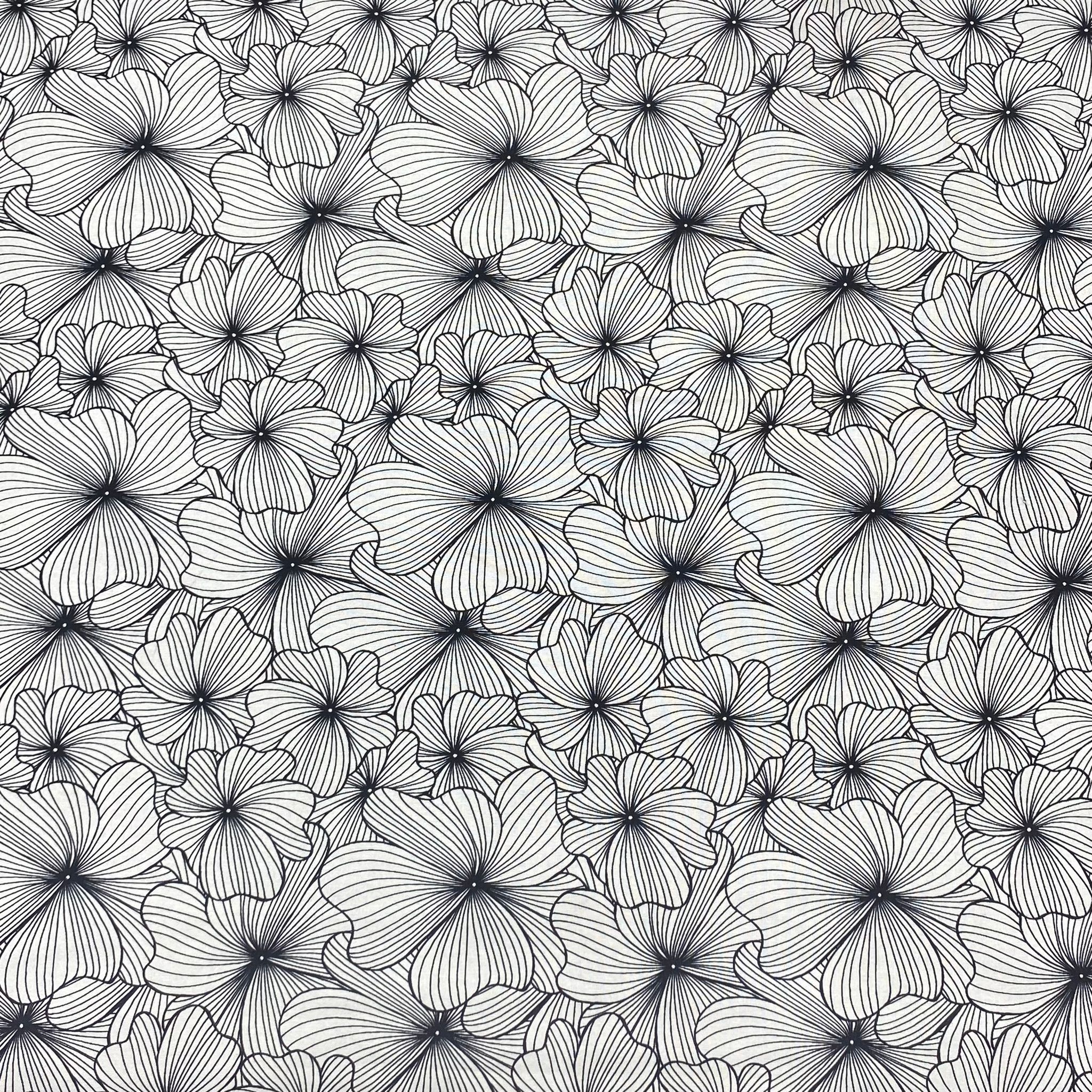 Per metre Premium Quilting Cotton, 'Black & White Flowers' - 45" Wide