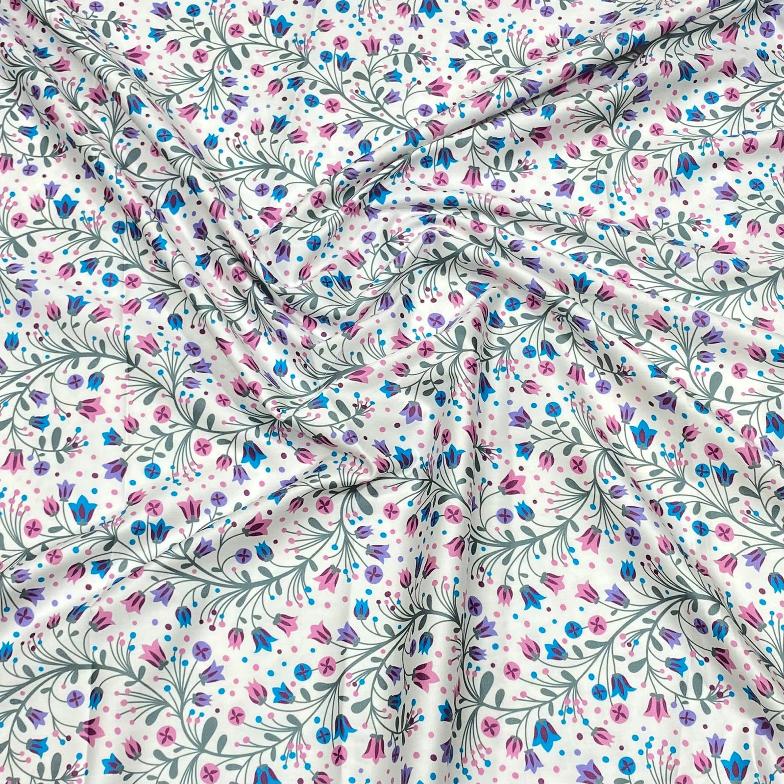Soft Printed Cotton Sateen 'White Floral' - 55" Wide (3 Metres)