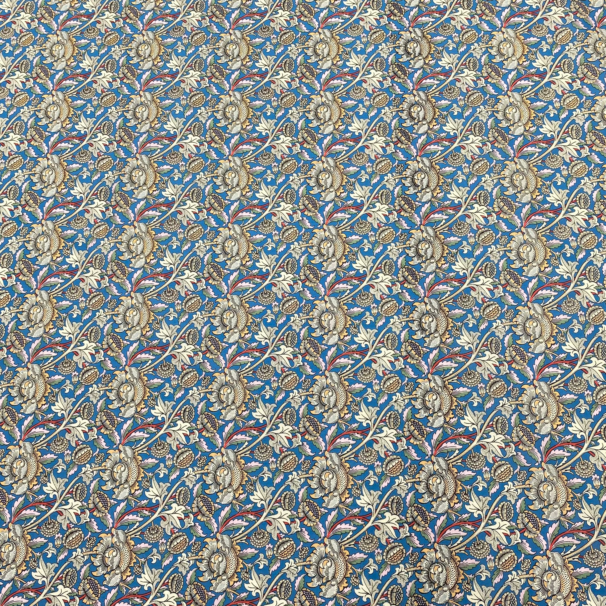 3 Metres Luxury Dressmaking 100% Cotton Lawn- 60" (Blue Flowers)