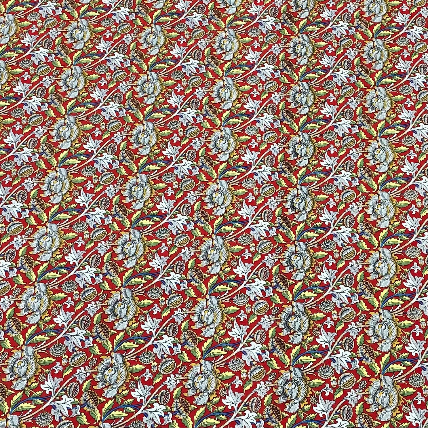 3 Metres Luxury Dressmaking 100% Cotton Lawn- 60" (Red Flowers)