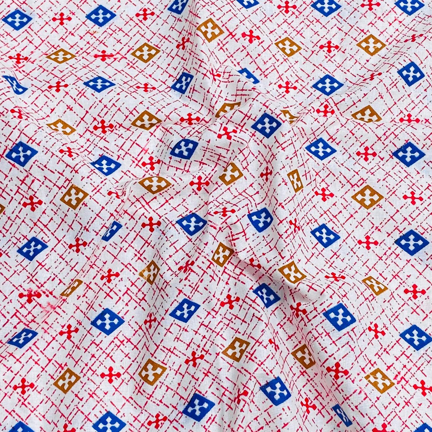 Luxury 100% Cotton - 'Blue & Brown', 36" Wide (2.9 Metres ) (Design Will Vary)