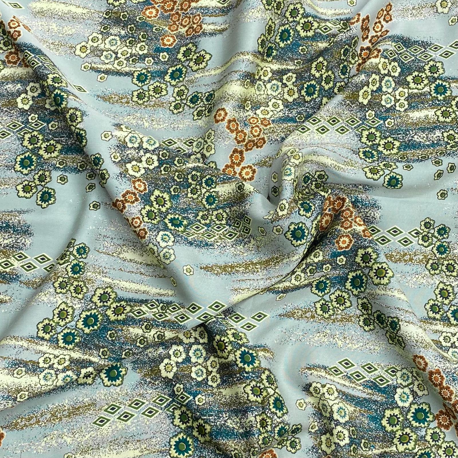 Luxury Dressmaking Printed Viscose, 'Pond', 55" Wide (3 Metres)