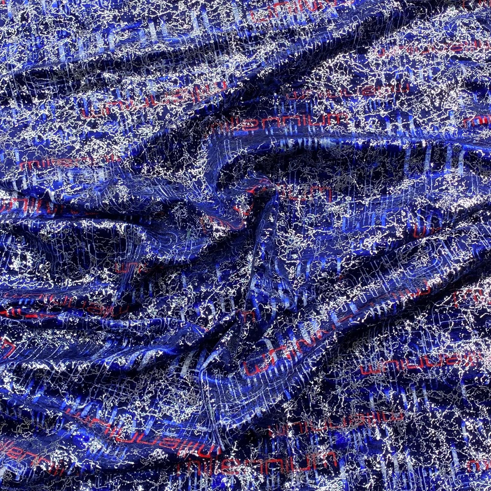 Premium Printed Spandex Velvet- 'Blue' 55" Wide (3 Metres)