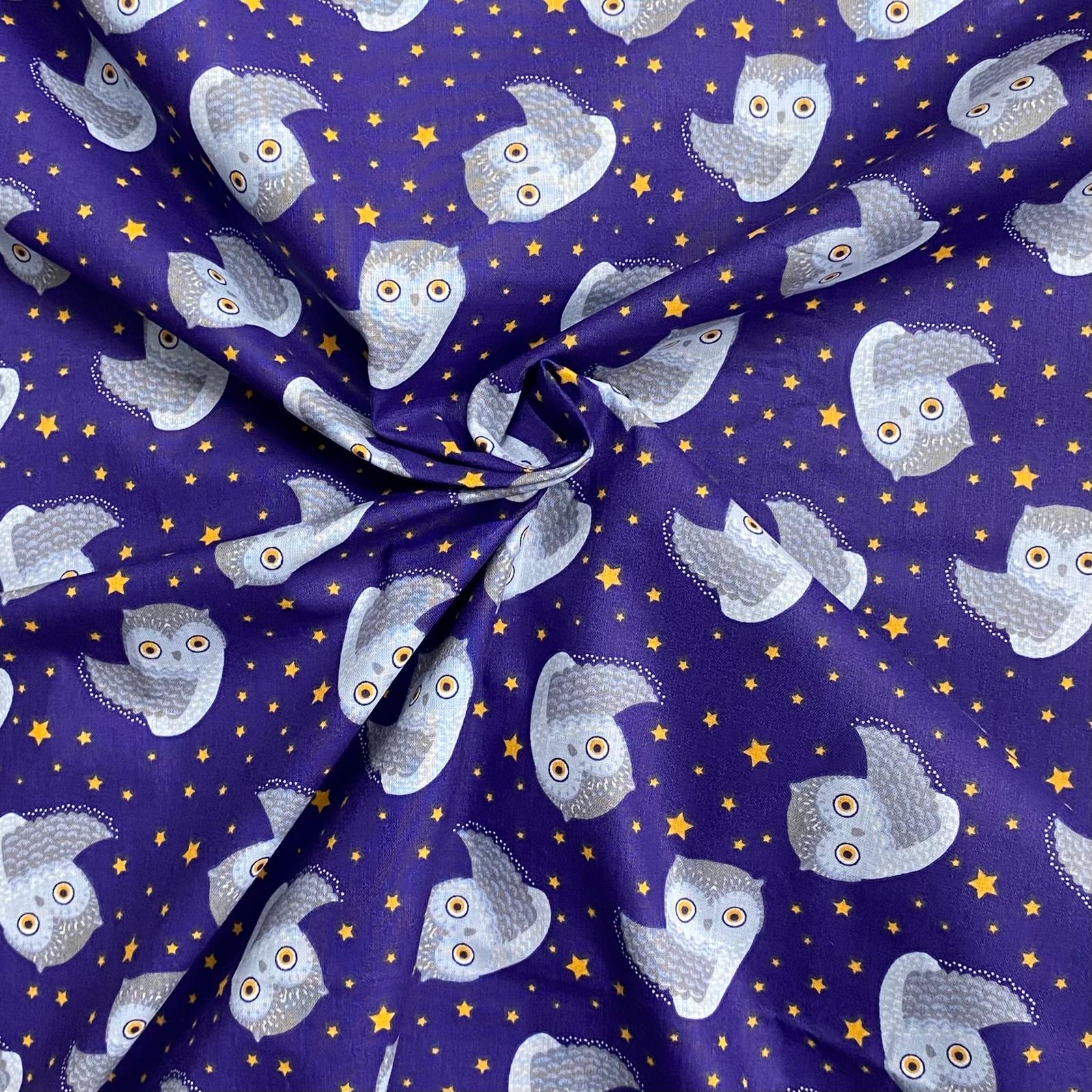 3 Metres Super Soft Printed Poplin Cotton - 63" Wide (Owl)