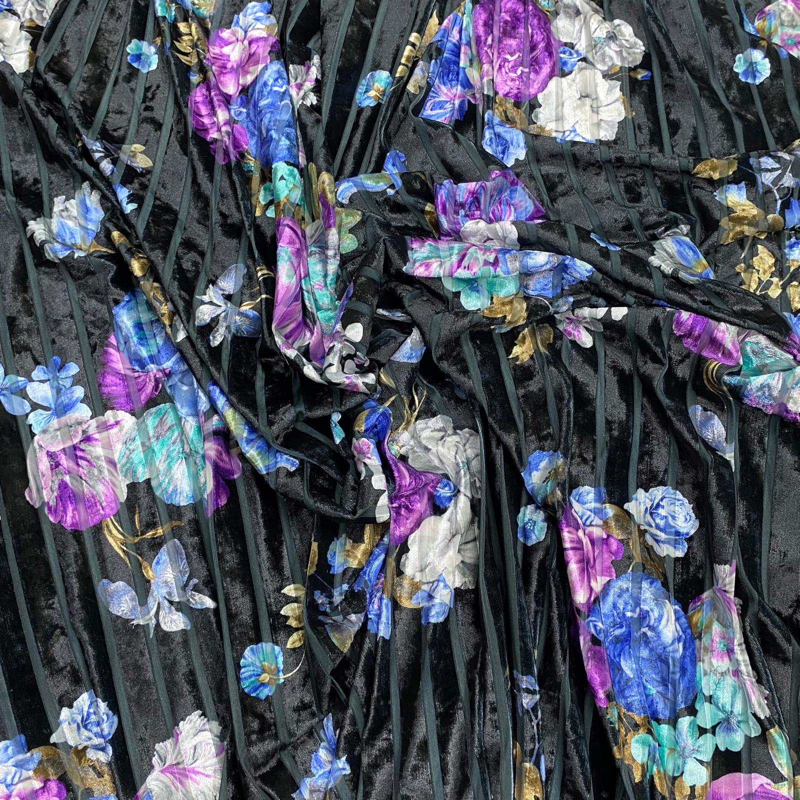 Premium Ribbed Soft Spandex Velvet - Black- 55" Wide (3 Metres)