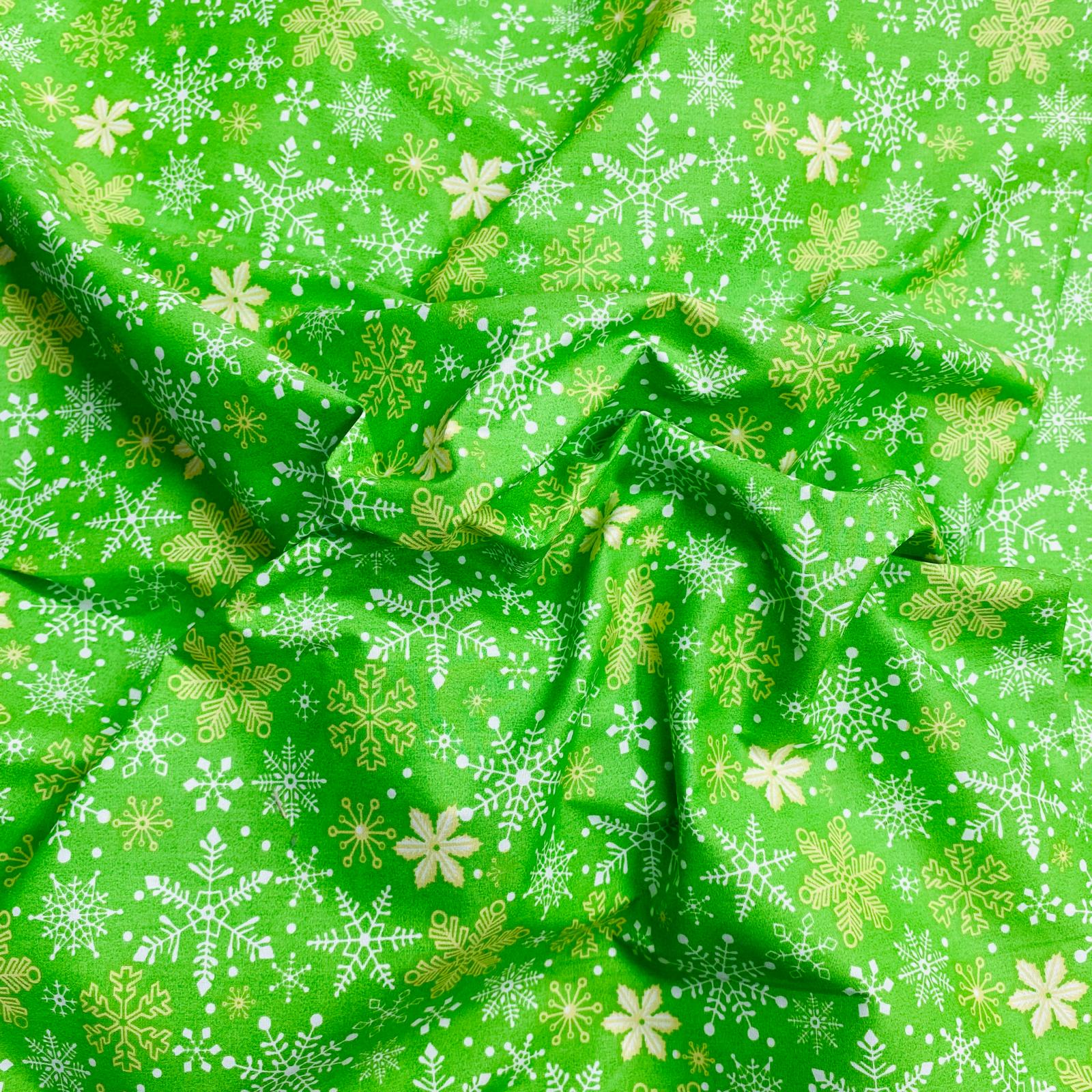 3 Metres Super Soft Christmas Print Poplin Cotton - 45" Wide (Stars Green)