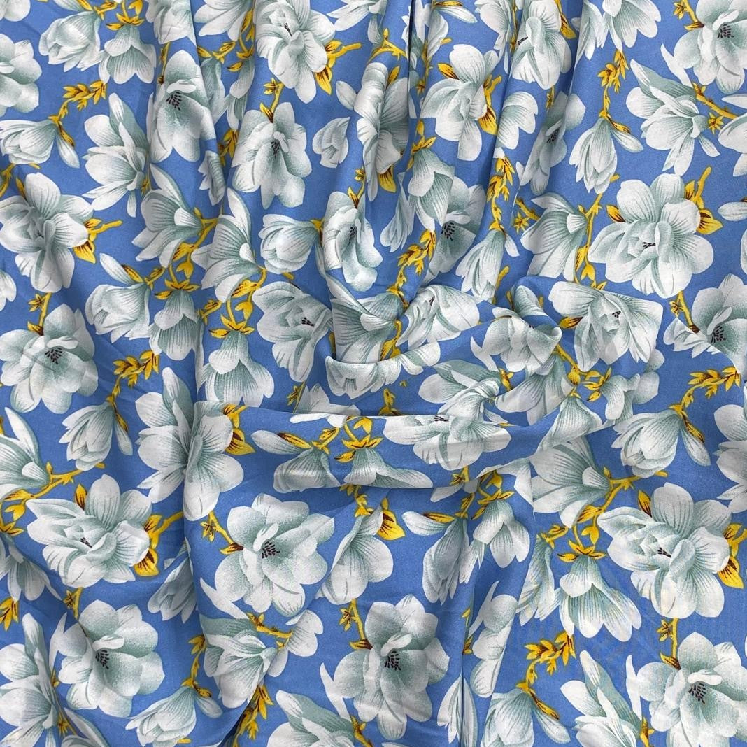 3 Metres, Premium Quality, Printed Dressmaking Viscose - 55" Wide (Sky)