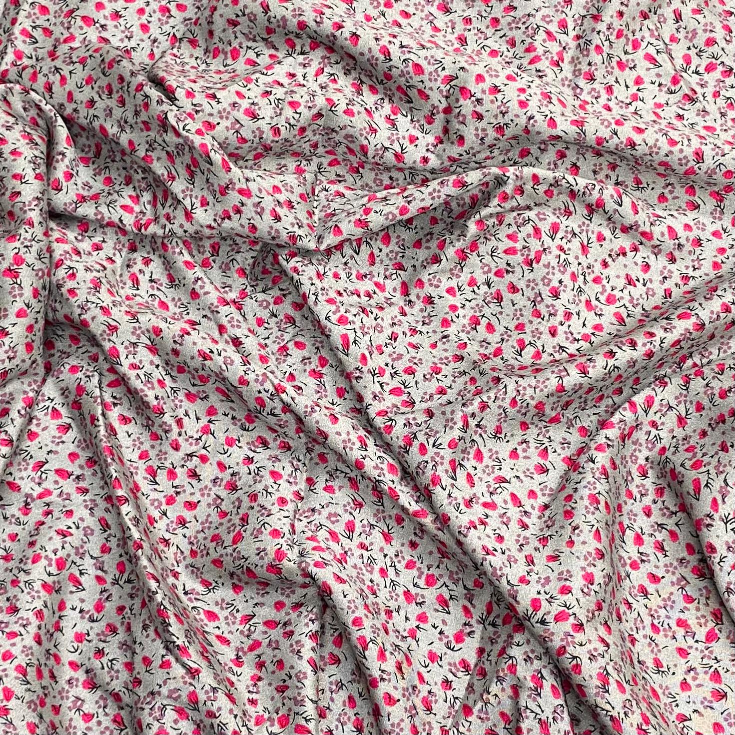 3 Metres, Premium Quality, Printed Dressmaking Viscose - 55" Wide (Grey & Pink)