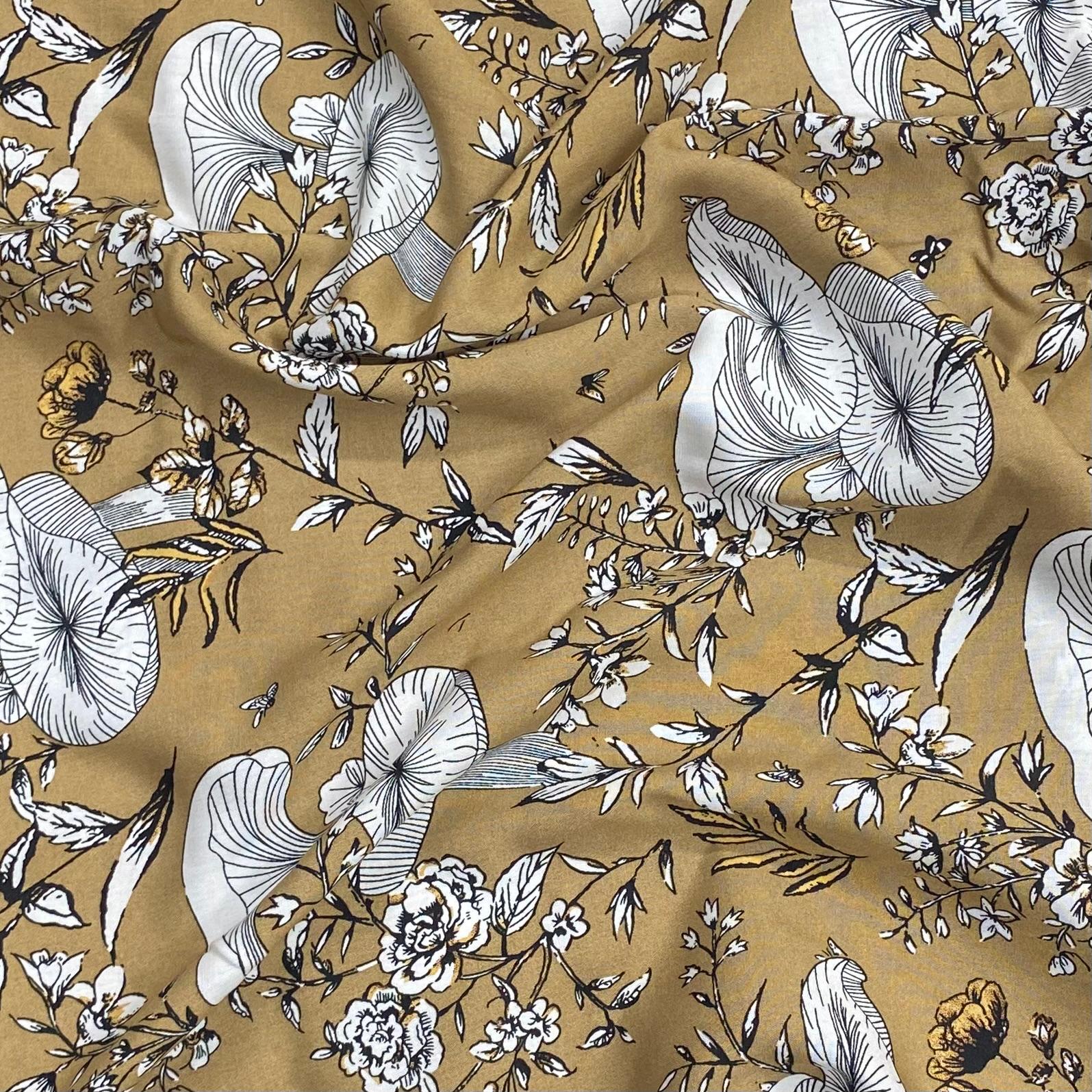 3 Metres, Premium Quality, Printed Dressmaking Viscose - 55" Wide (Gold)