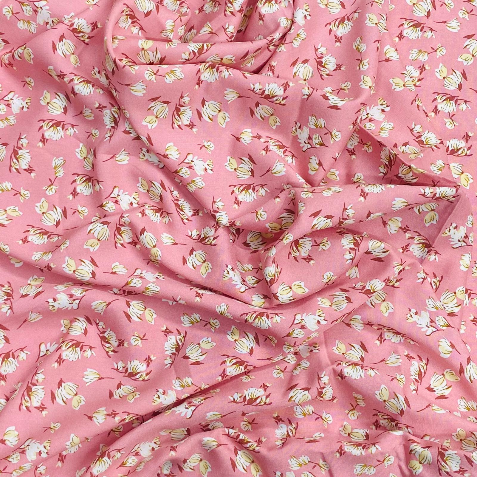 3 Metres, Premium Quality, Printed Dressmaking Viscose - 55" Wide (Pink)