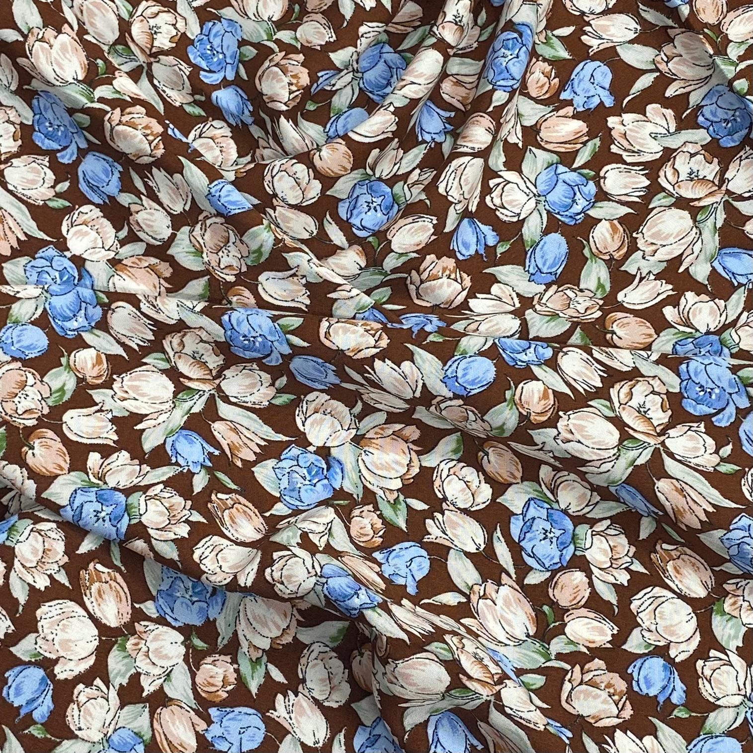 3 Metres, Premium Quality, Printed Dressmaking Viscose - 55" Wide (Brown)