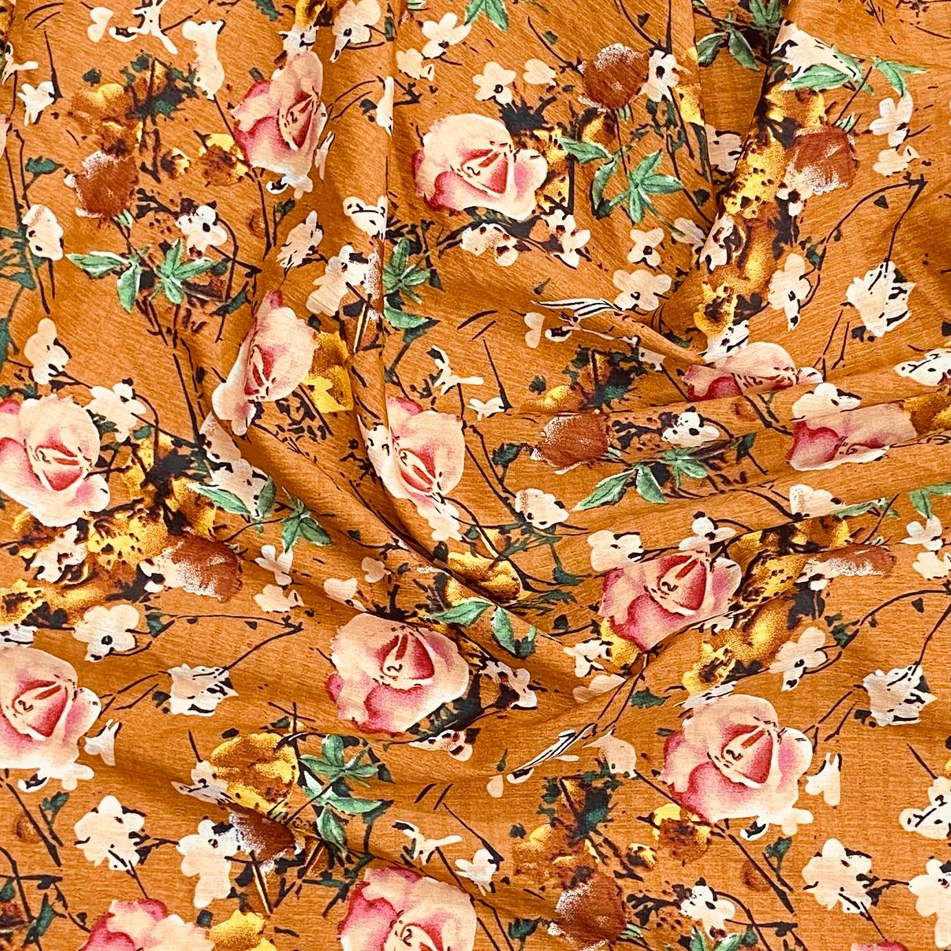 3 Metres Luxury Soft Printed Crepe - 55" Wide (Orange Floral)