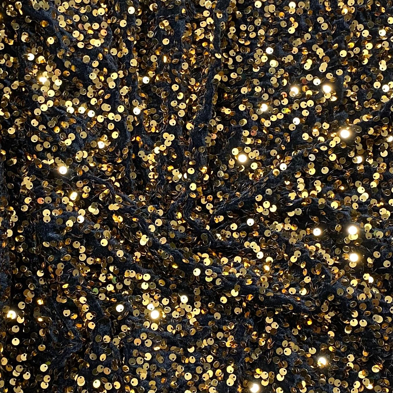 Luxurious Sequins On Velvet- 55" Wide - (Black & Gold)