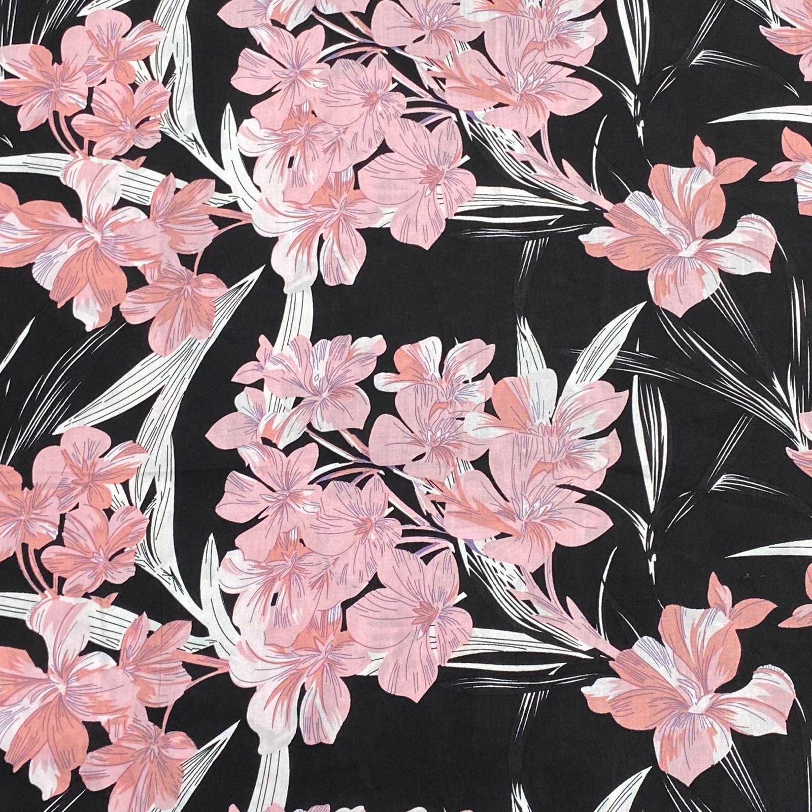 3 Metres, Printed Summer Dressmaking Viscose Fabric - Black Bamboo