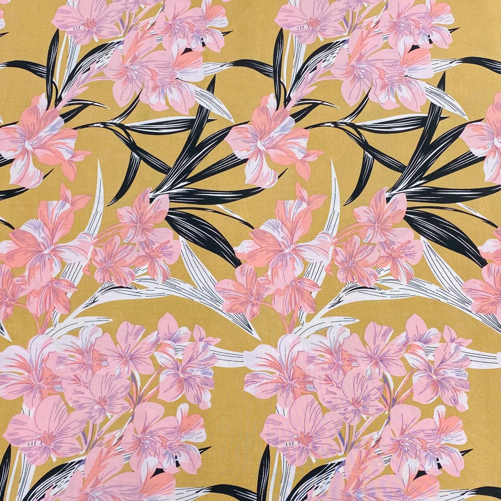 3 Metres, Printed Summer Dressmaking Viscose Fabric - Gold Bamboo