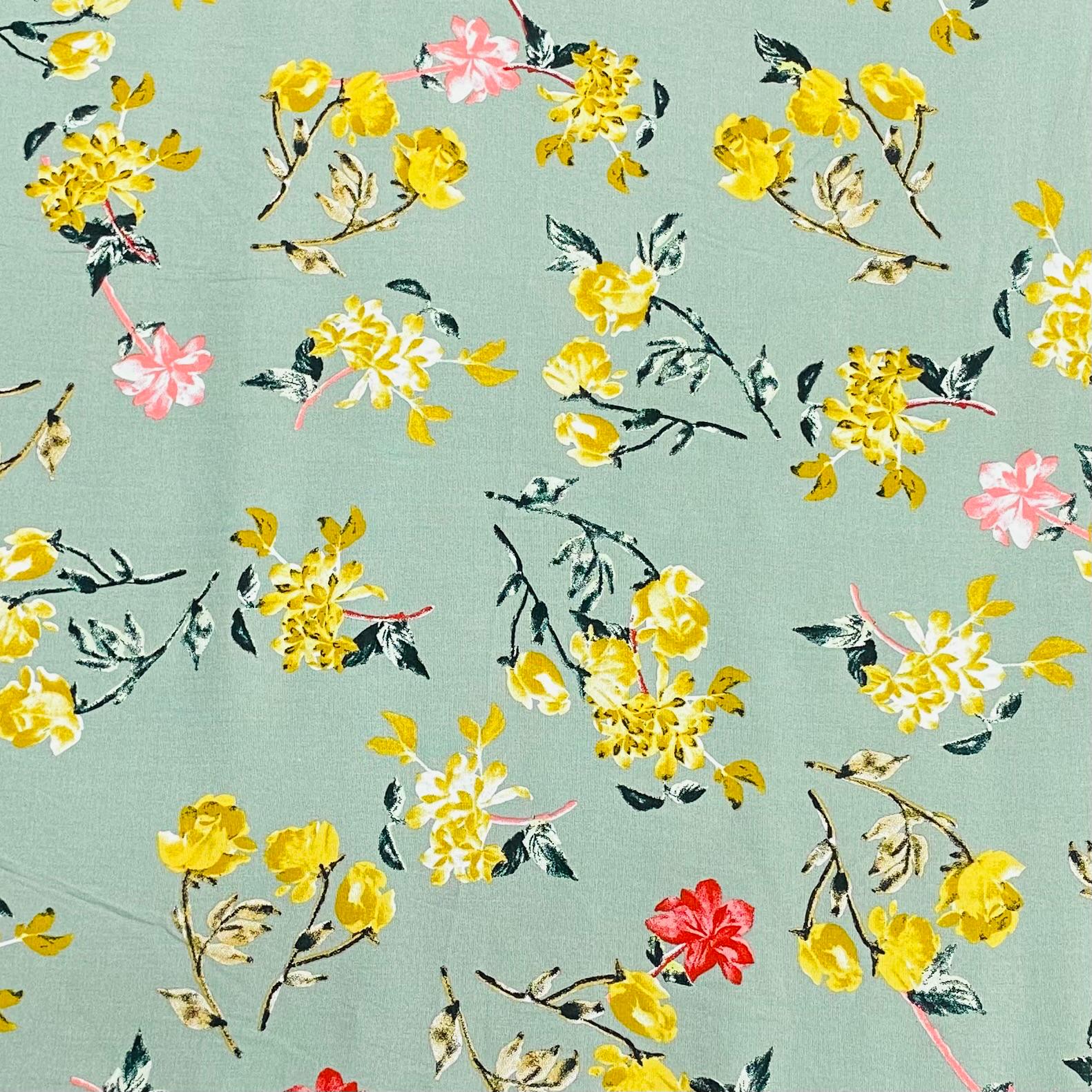 3 Metres, Printed Summer Dressmaking Viscose Fabric - Sage