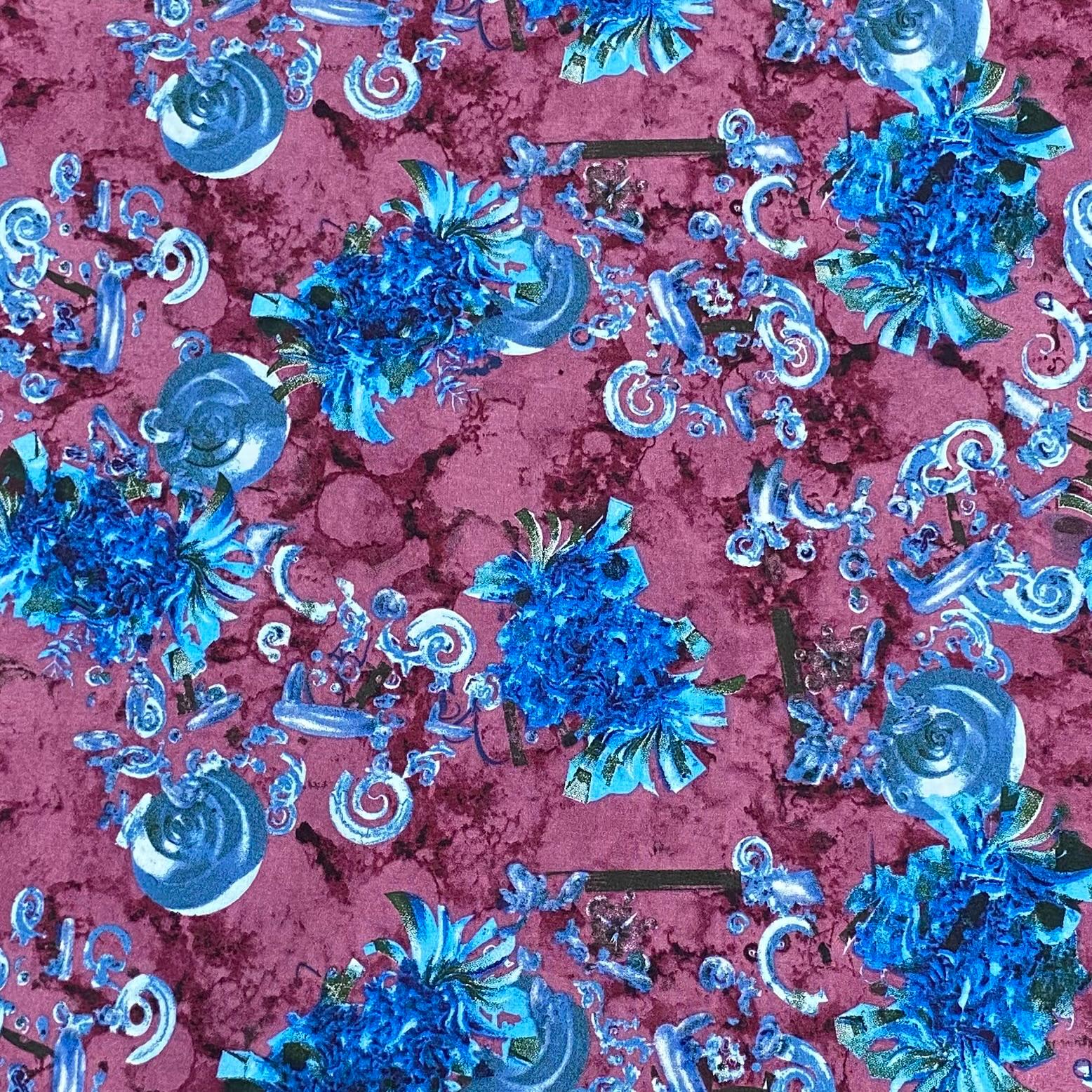 3 Metres, Printed Summer Dressmaking Viscose Fabric - Purple & Blue