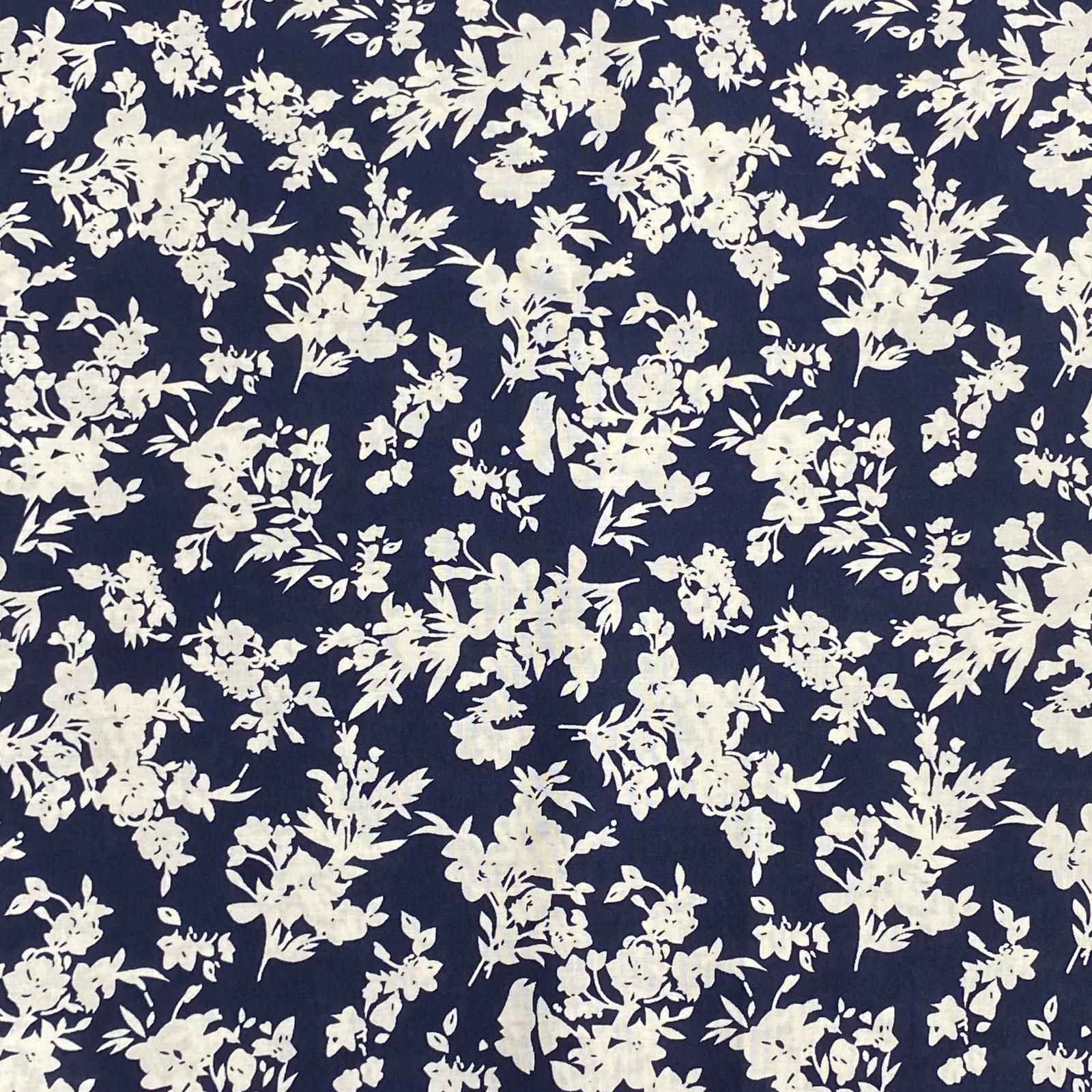 3 Metres, Printed Summer Dressmaking Viscose Fabric - Navy Flower
