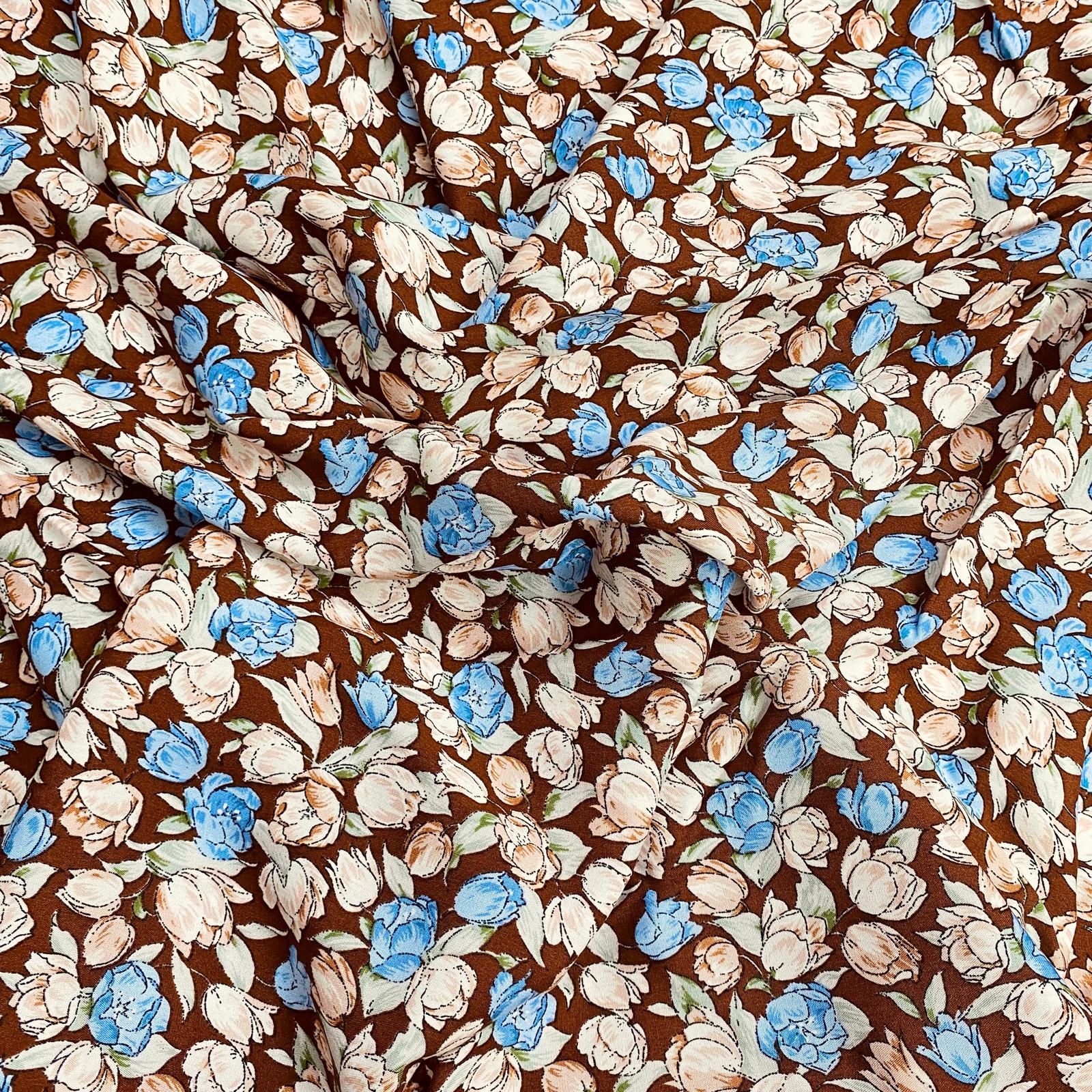 3 Metres, Printed Summer Dressmaking Viscose Fabric - Brown