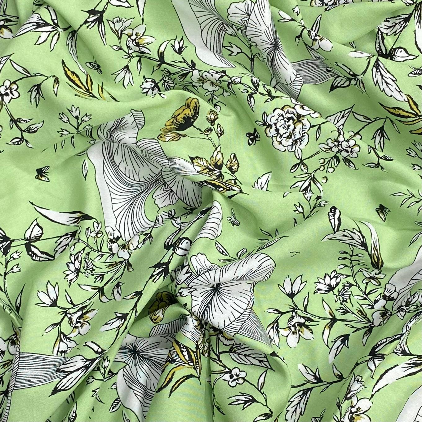 3 Metres, Printed Summer Dressmaking Viscose Fabric - Lime