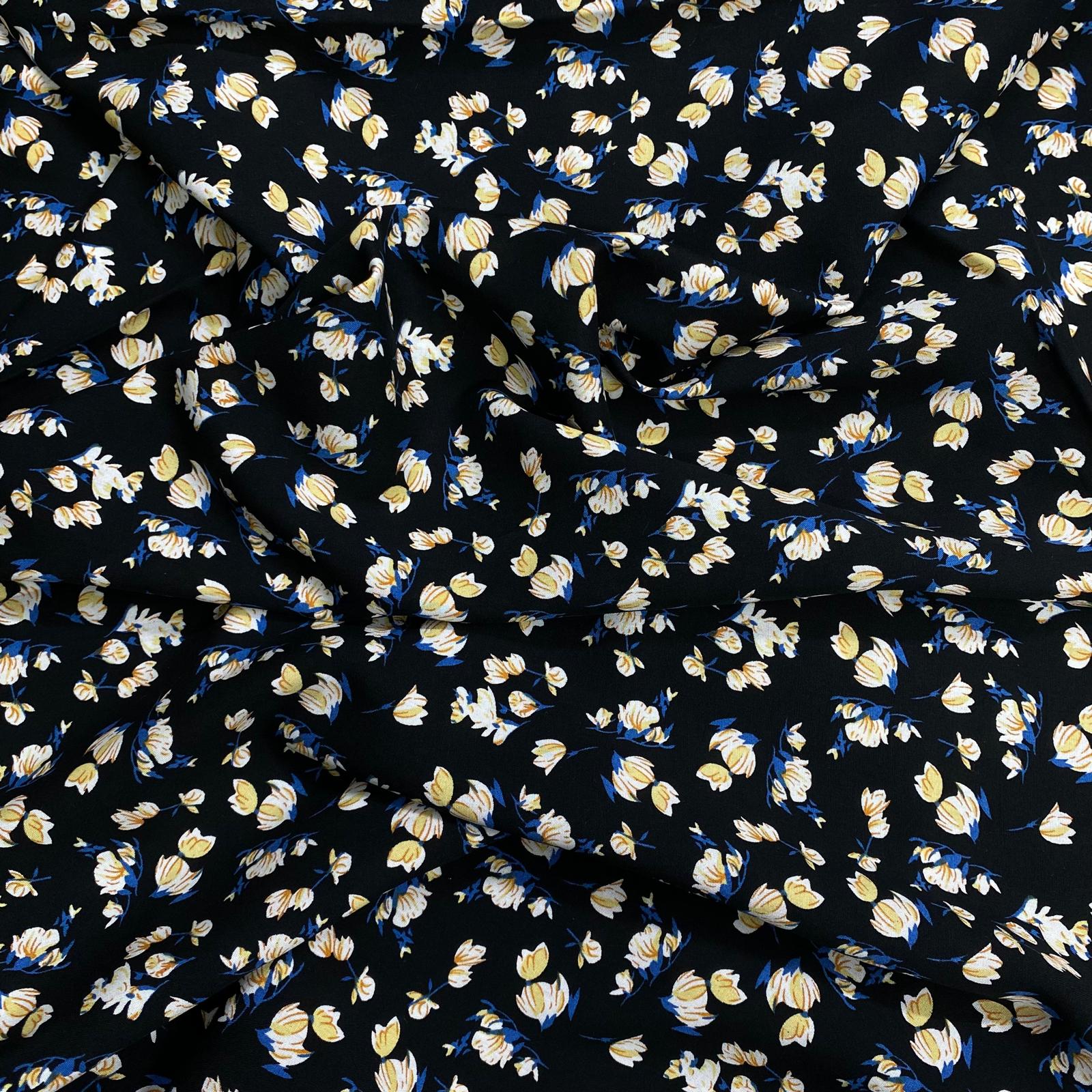 3 Metres, Printed Summer Dressmaking Viscose Fabric - Black