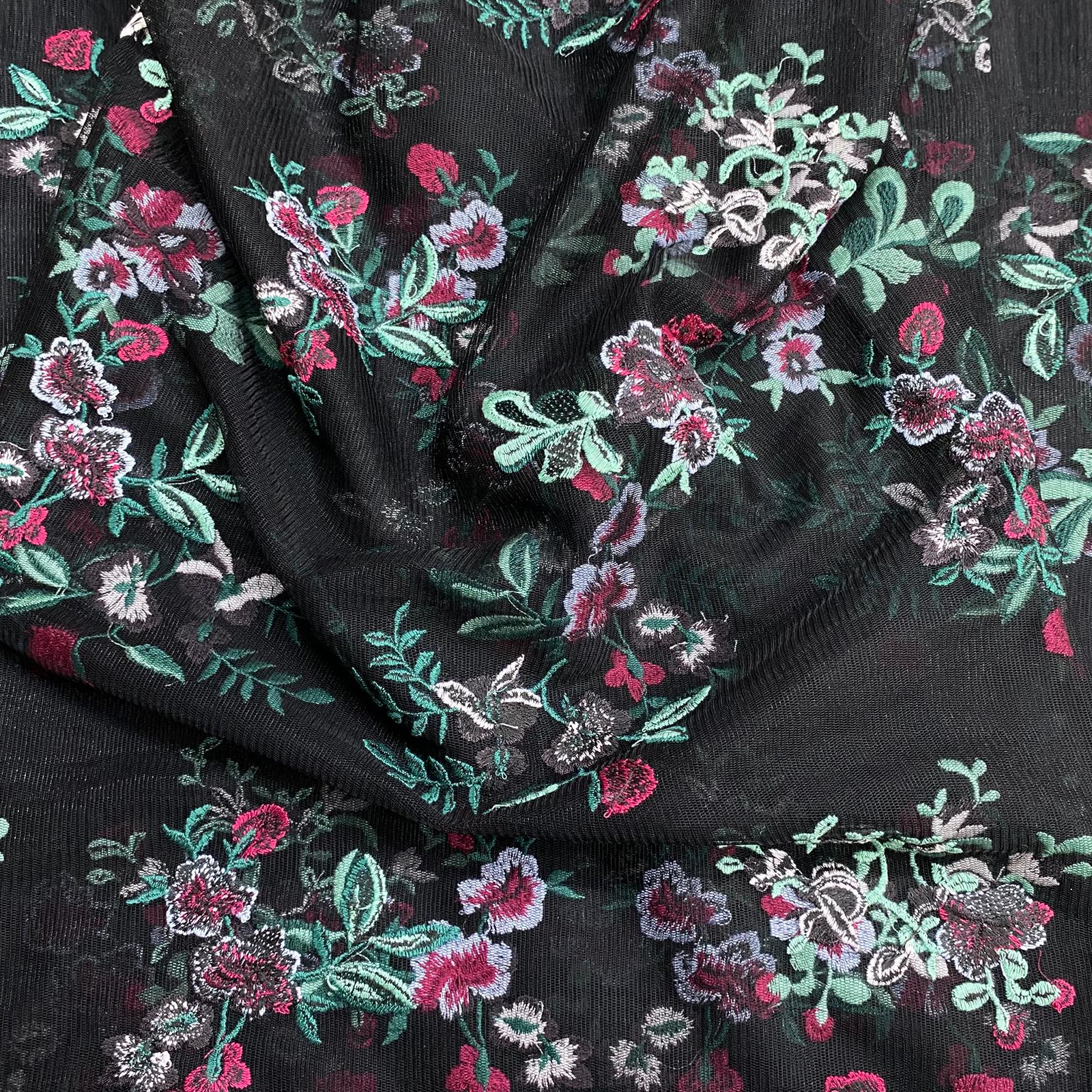 3 Metres Luxurious Embroidery Lace – 45" Wide (Black Floral)