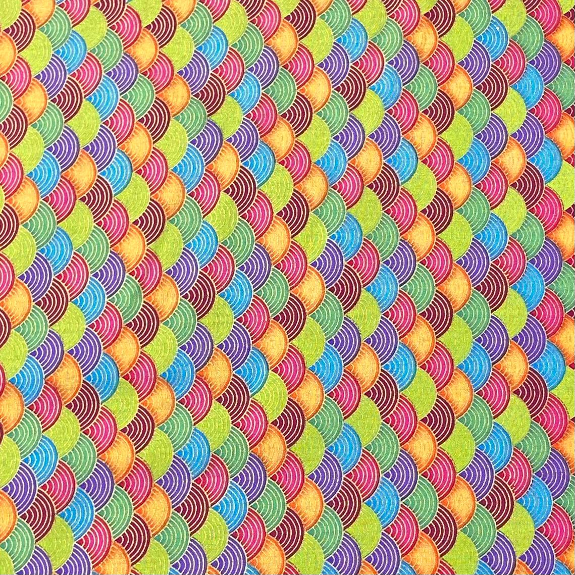 Per Metre Oriental Gold Foil Printed Cotton - 55" Wide (Multicolour Waves)
