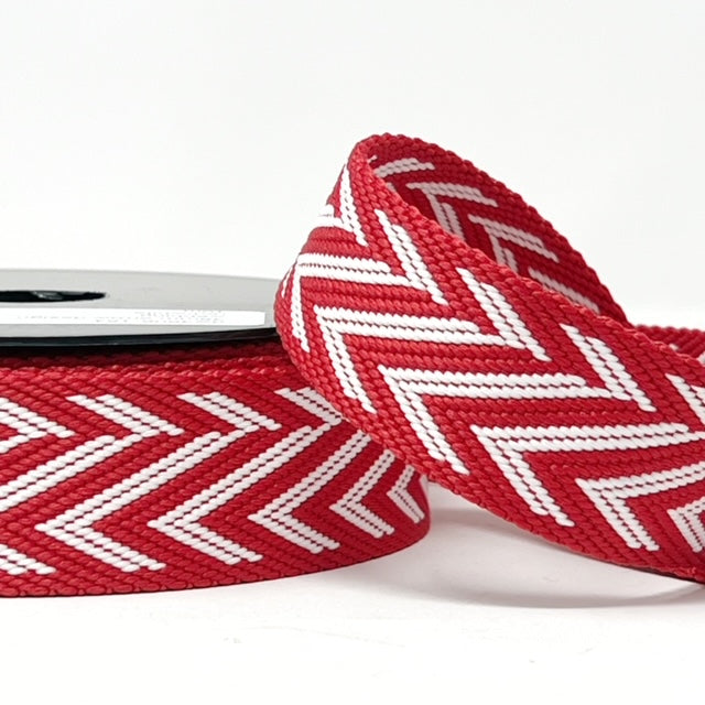 Per Metre Arrow Pattern Webbing: For Bag Straps- (RED & WHITE) 38mm / 40mm