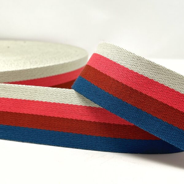 Per Metre Stripe Webbing, BLUE, PINK & NATURALS - 50mm