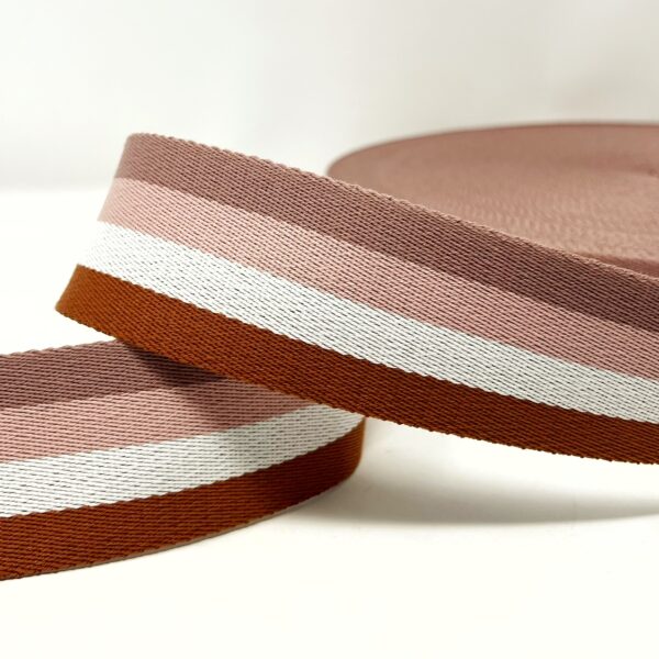 Per Metre Stripe Webbing, CARAMEL, PINK & BEIGE - 50mm