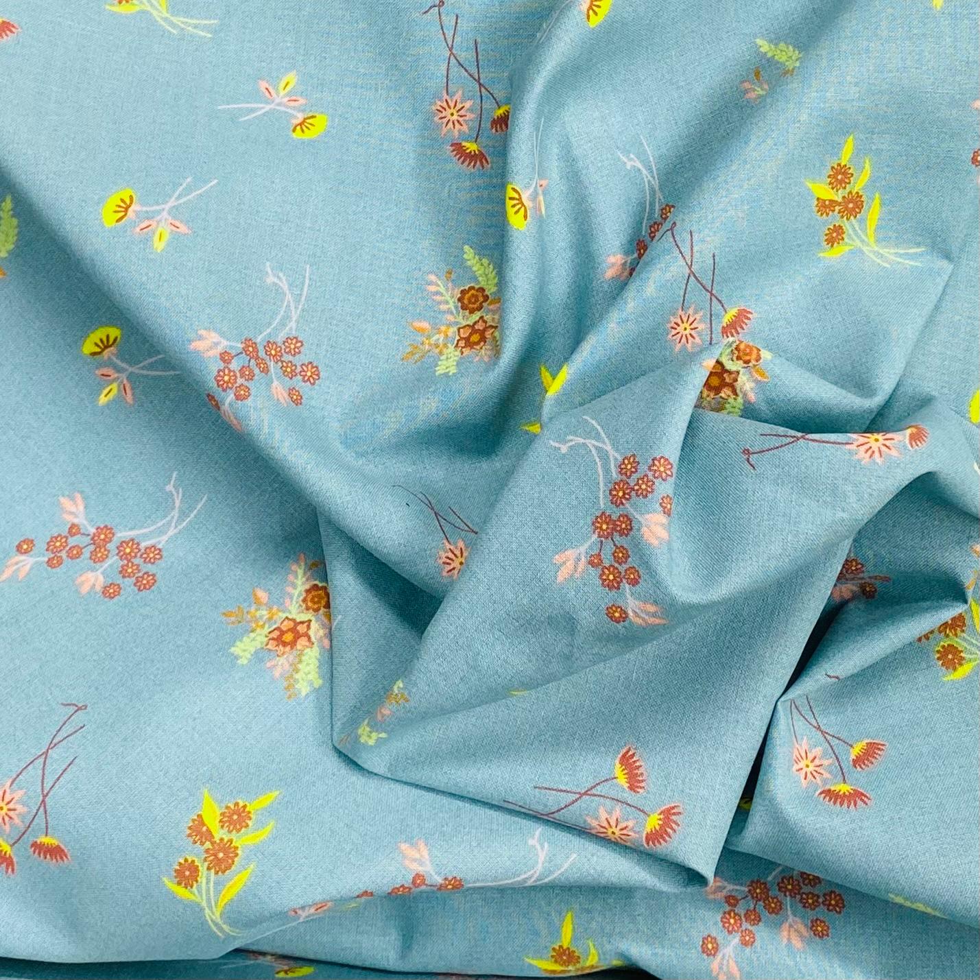 Pound A Metre Per Metre Per Metre Beautiful Digitally Printed 100% Cotton- 45" Wide (Blue Flower)