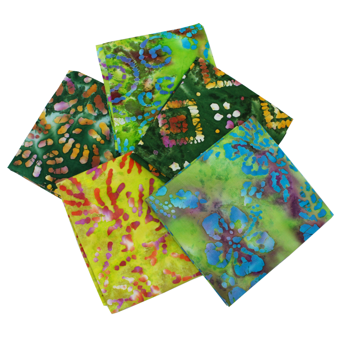 5 Piece Exclusive Fat Quarter 100% Cotton Batik - Green