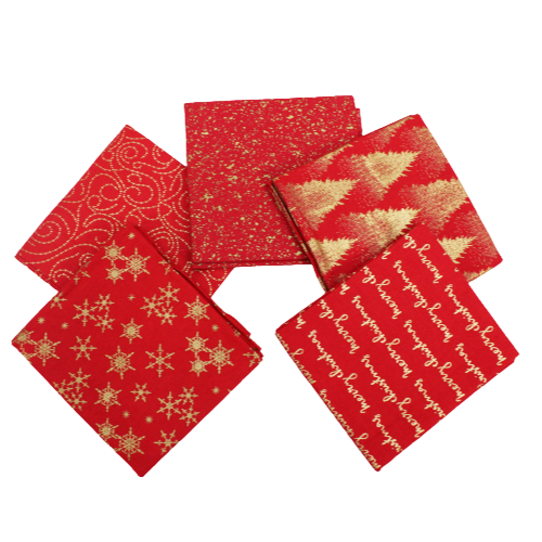 5 Piece Exclusive Fat Quarter 100% Cotton Foil Bundle - Red