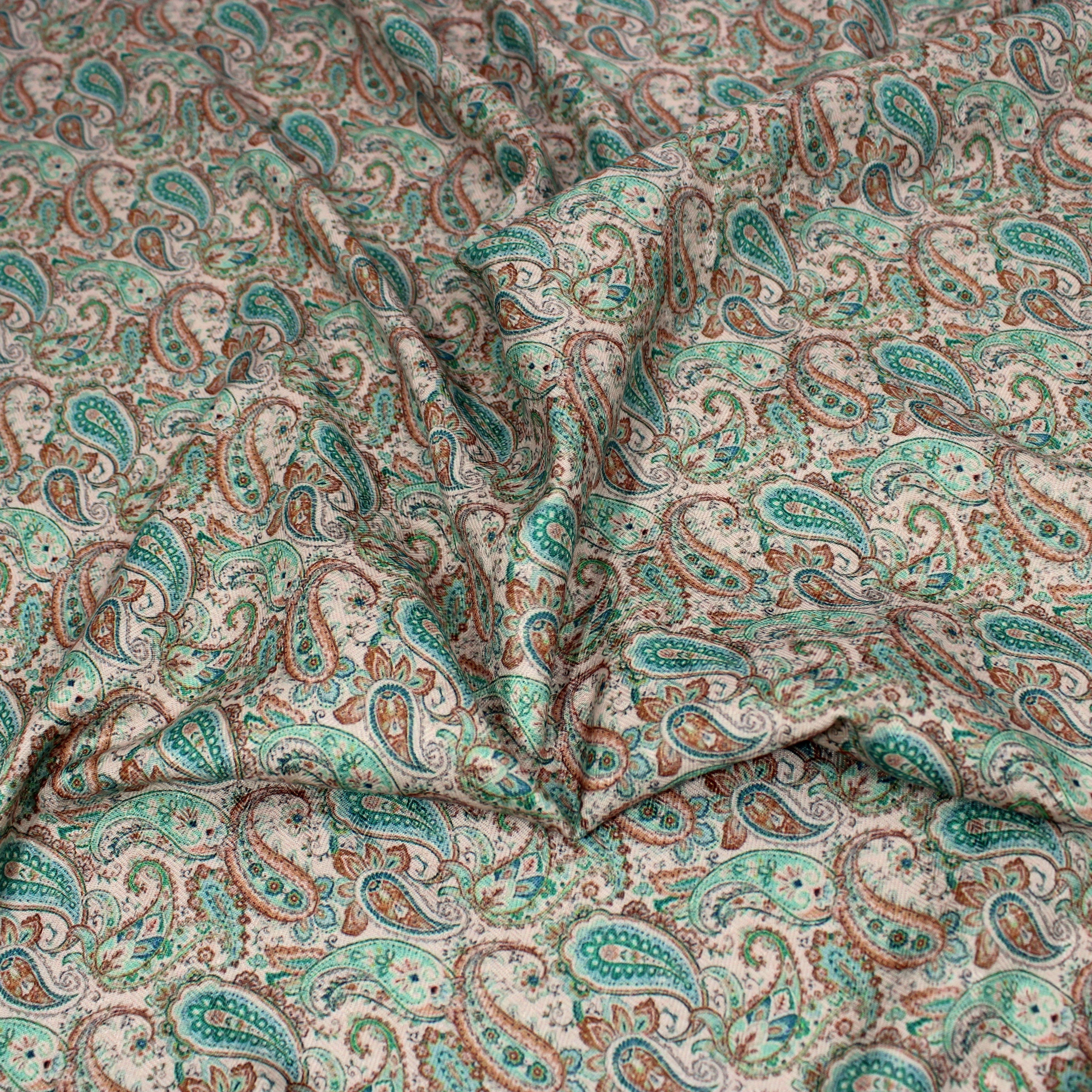 Printed Cashmere Effect Crepe Fabric- 45" Wide (Cream Paisley) (3 Metres )