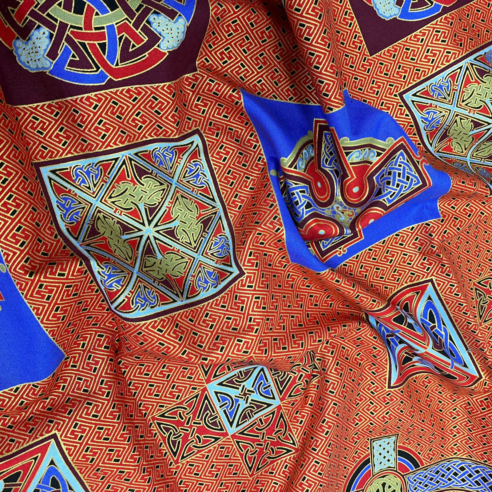 Per Metre Celtic Printed Cotton 100% Cotton, 'RED', 45" Wide